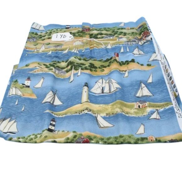 NWOT Designer Quilting Fabric Sailboats & Light Houses Batik David Carter Brown - Picture 3 of 4